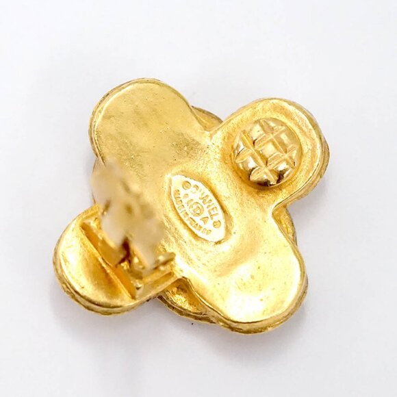 CHANEL CC Logos Cross Clip-On Earrings Gold Tone 94A Auth w/Box e1104 - Picture 5 of 5